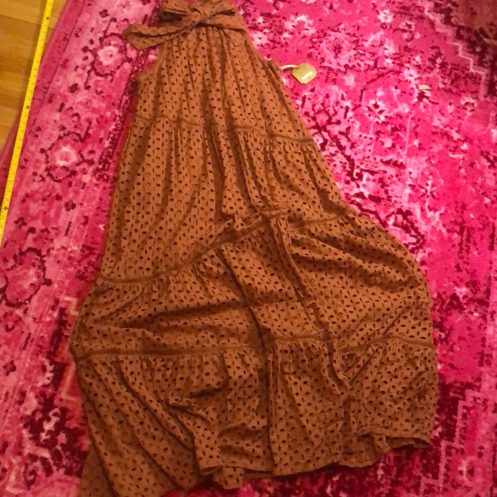 Brown Eyelet Dot Halter Dres